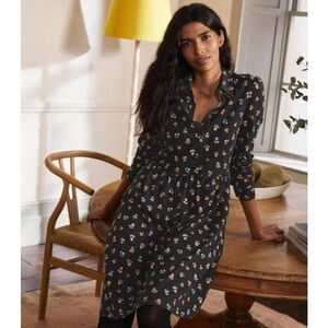 Boden Alma Jersey Shirt Dress Black Floral